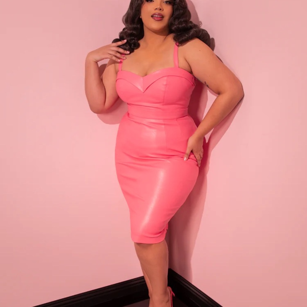 ISO:Vixen by Micheline Pitt Flamingo Pink Pencil Skirt, Vegan Leather and/or top